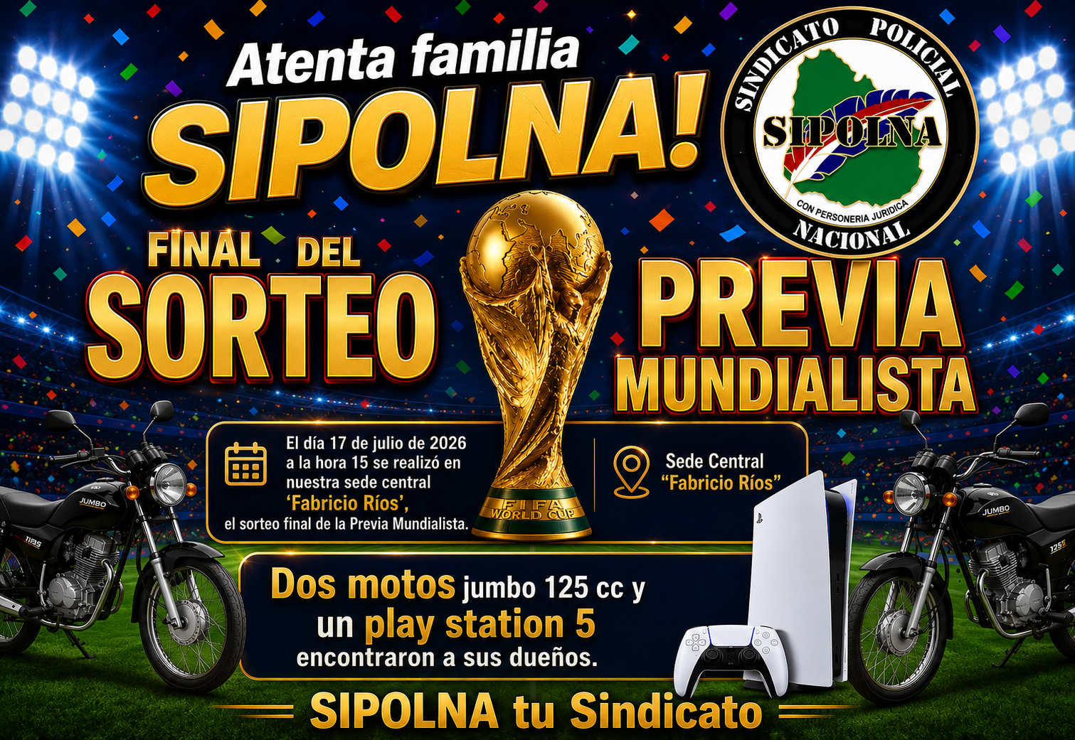 FINALIZÓ EL GRAN SORTEO MUNDIALISTA DE SI.POL.NA