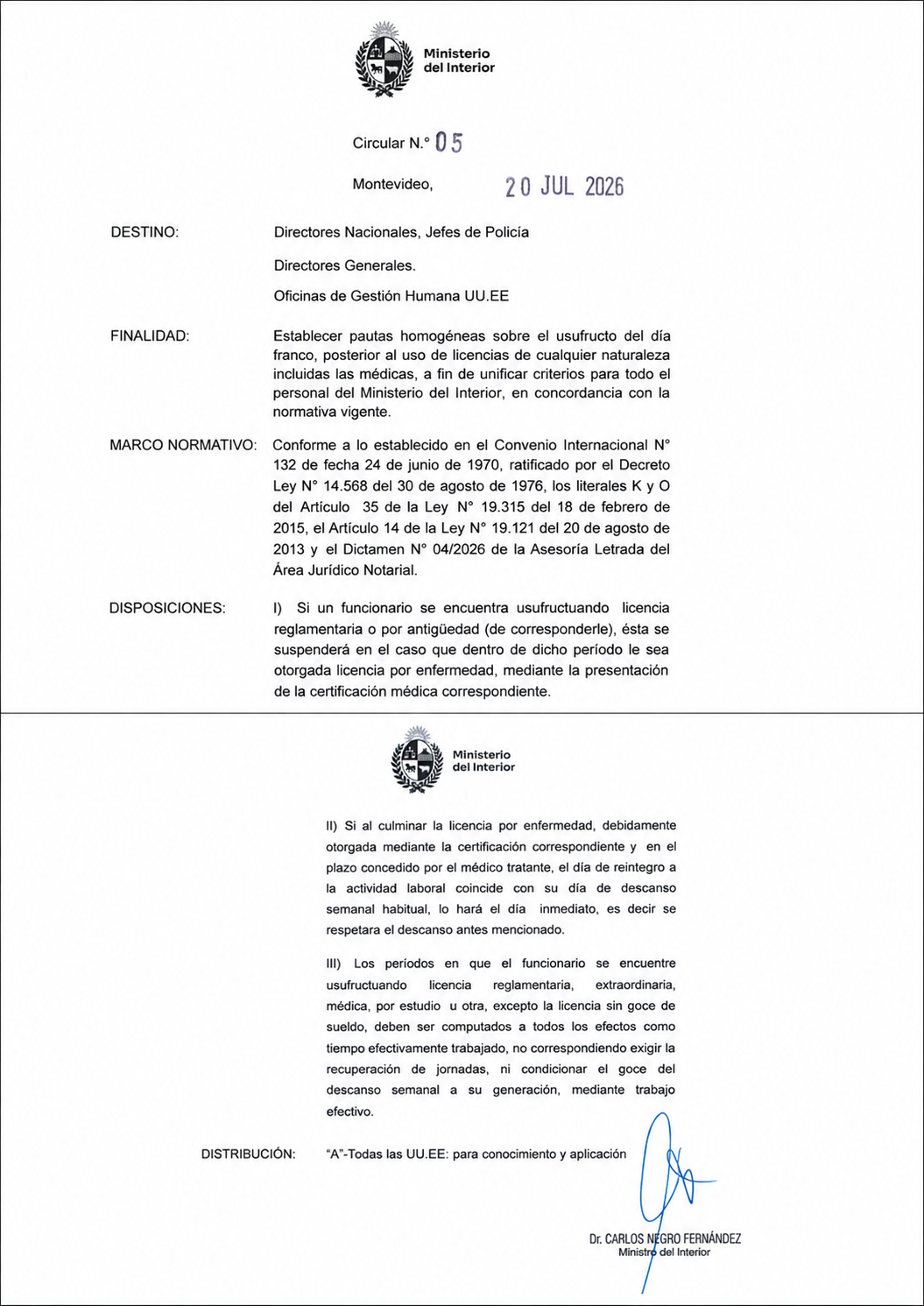 CIRCULAR Nº 05/2026 MINISTERIO DEL INTERIOR